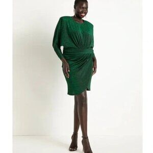 Eloquii Lurex Shimmer Dress 22 Tulip Hem‎ Asymmetrical Cocktail Party Green
